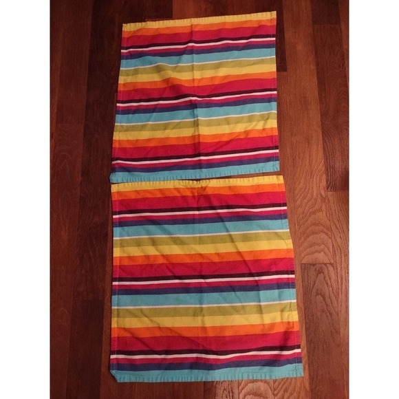 PIER 1 Cotton Napkins Rainbow Striped Bright Pink Blue Green Set Of 2 Napkins - Picture 1 of 4